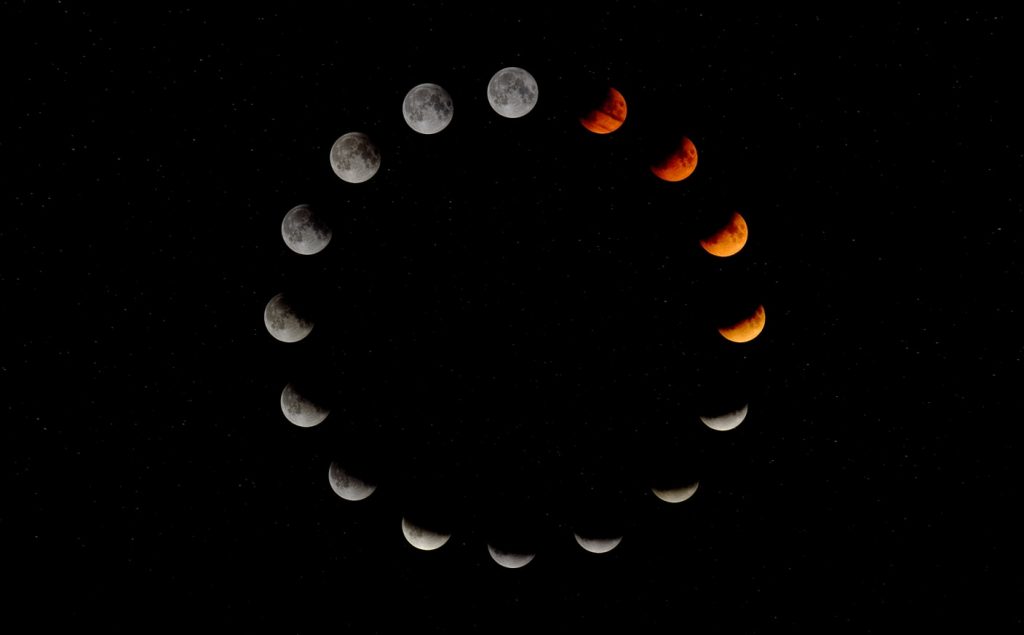 Moons at different phases in a circle